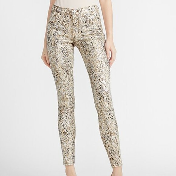 Express Mid Rise Skinny Jeans Foil Snakeprint 6R - Picture 1 of 6